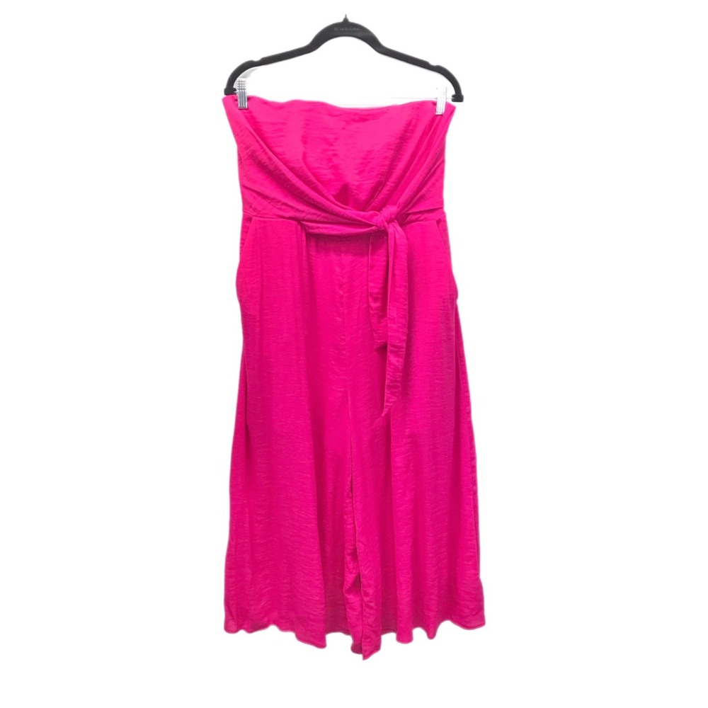 Anthropologie‎ Maeve Pink Strapless Wide Leg Romper, Pockets Size 10 EUC - Picture 2 of 9